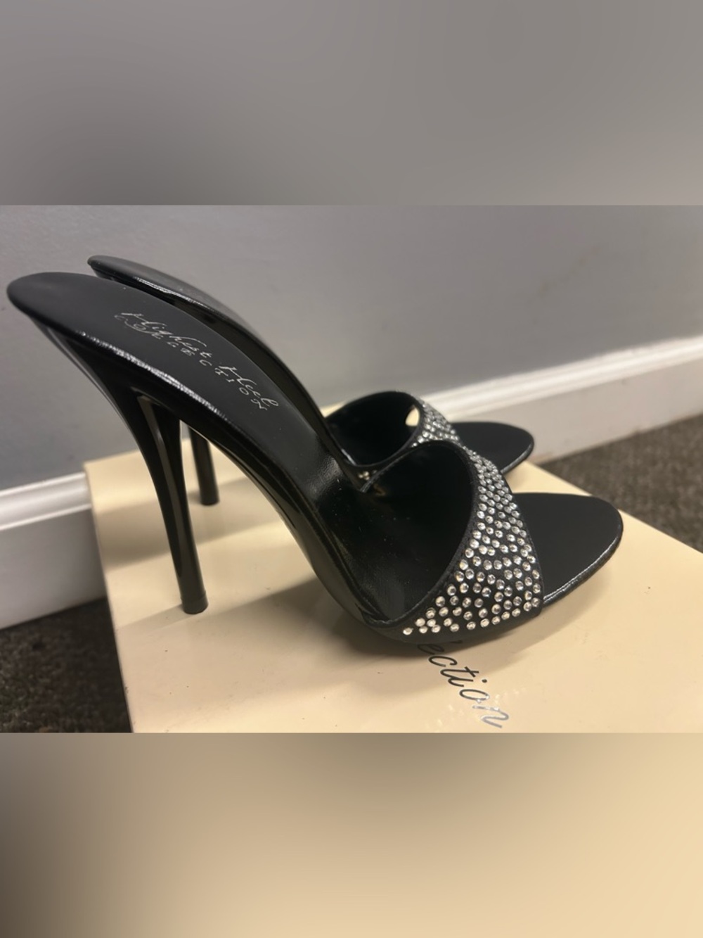 Barbie Black Crystal-Stud Slide Heels